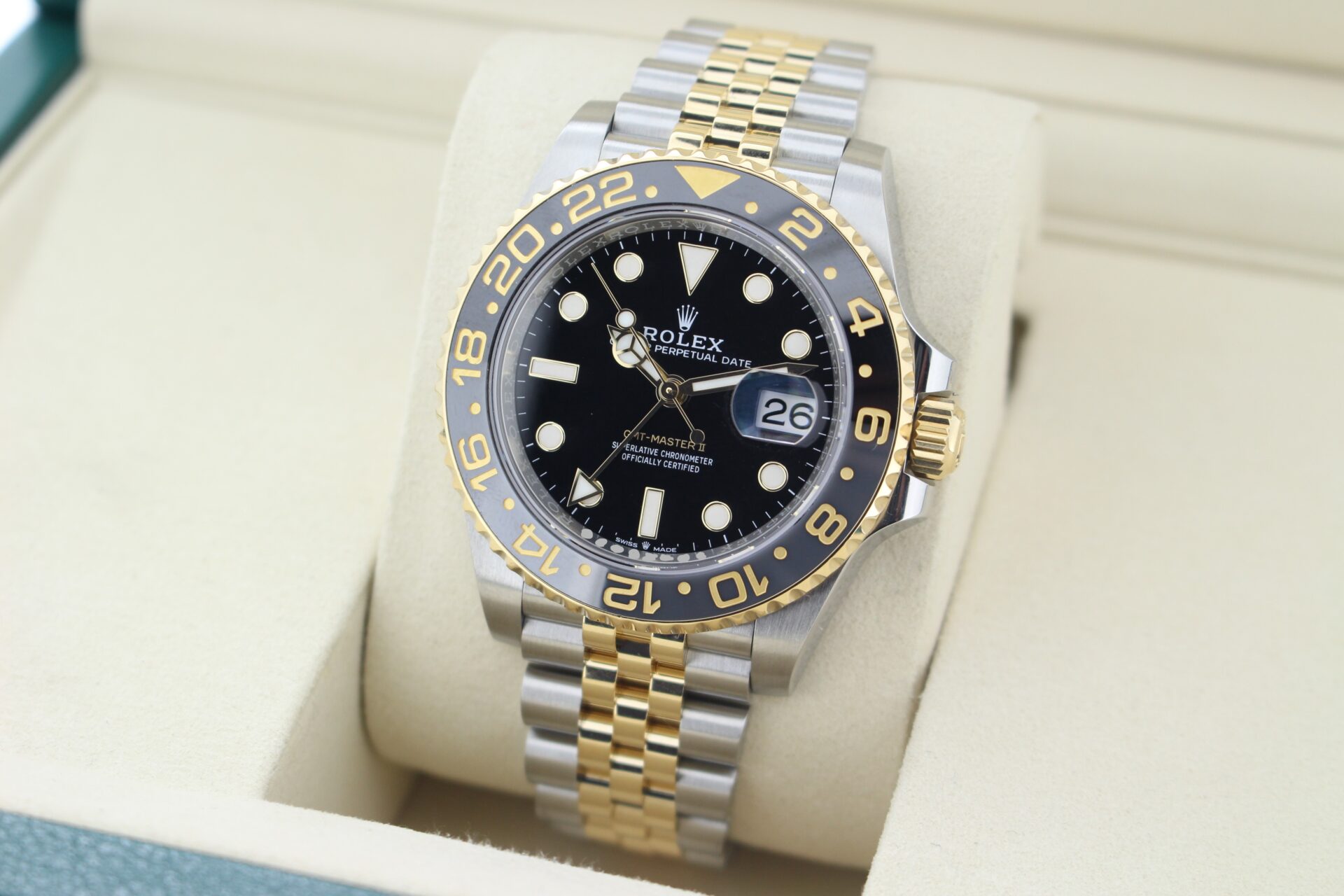 Rolex GMT Master II Zombie 126713GRNR facing towards the left to show the right angle