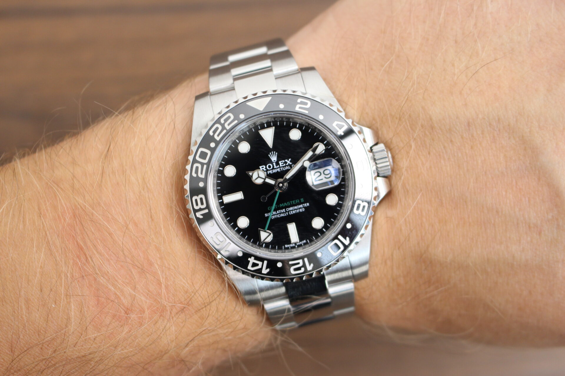 Rolex GMT Master II 116710LN on a wrist