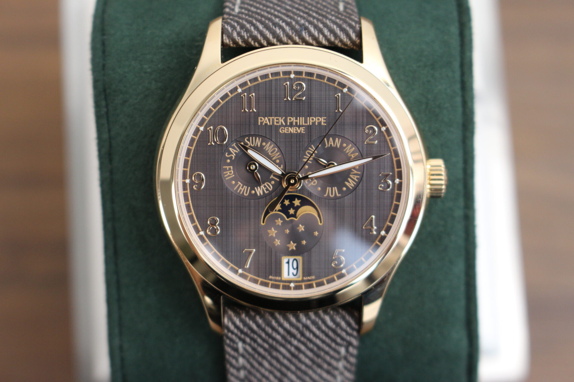 Patek Philippe Complications 4946R-001 on a green cushion