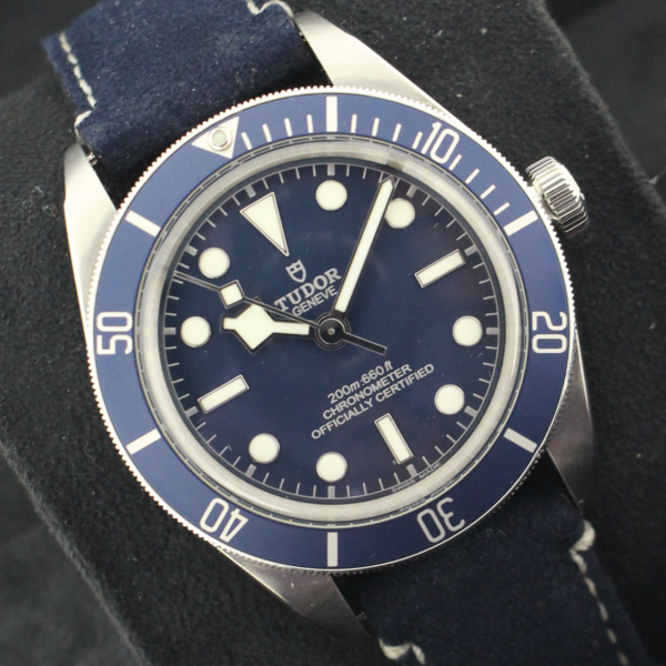 Tudor Black Bay 58 79030B on a blue leather soft touch strap