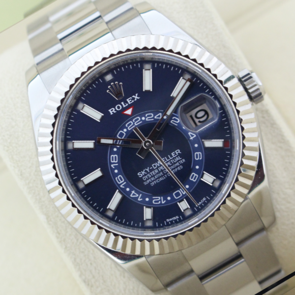 Rotated picture of a blue sky dweller watch