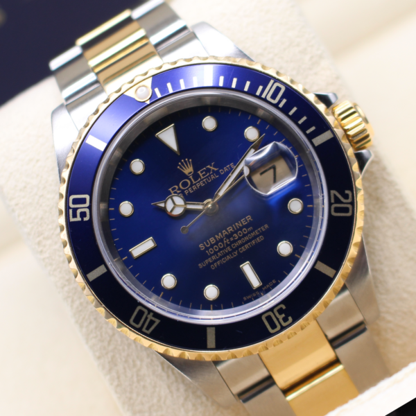 Rolex Submariner Bluesy tilted backwards on its cushion