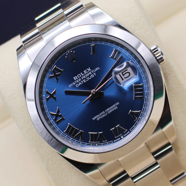 Rolex Datejust Azzuro 126300 tilted laying on it's cushion