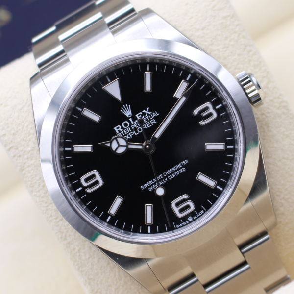 Rolex Explorer 40 displayed at an angle