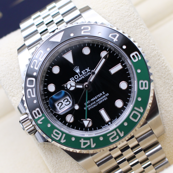 Rolex GMT Master II Sprite displayed at an angle